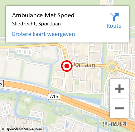 Locatie op kaart van de 112 melding: Ambulance Met Spoed Naar Sliedrecht, Sportlaan op 15 november 2018 16:43