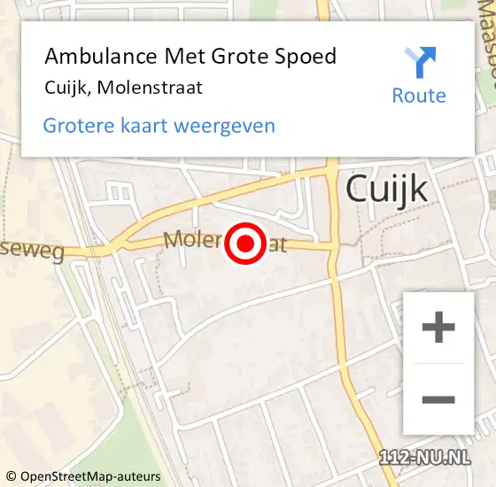 Locatie op kaart van de 112 melding: Ambulance Met Grote Spoed Naar Cuijk, Molenstraat op 15 november 2018 19:24