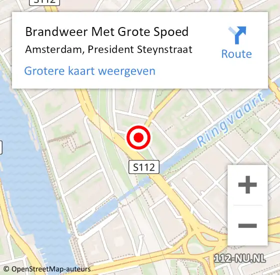 Locatie op kaart van de 112 melding: Brandweer Met Grote Spoed Naar Amsterdam, President Steynstraat op 15 november 2018 19:44