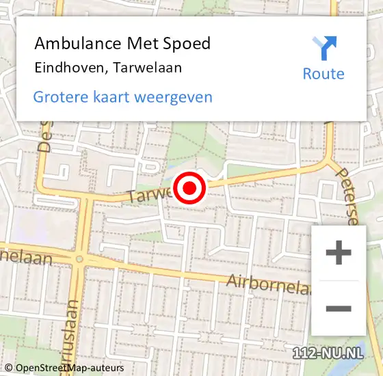Locatie op kaart van de 112 melding: Ambulance Met Spoed Naar Eindhoven, Tarwelaan op 15 november 2018 19:47
