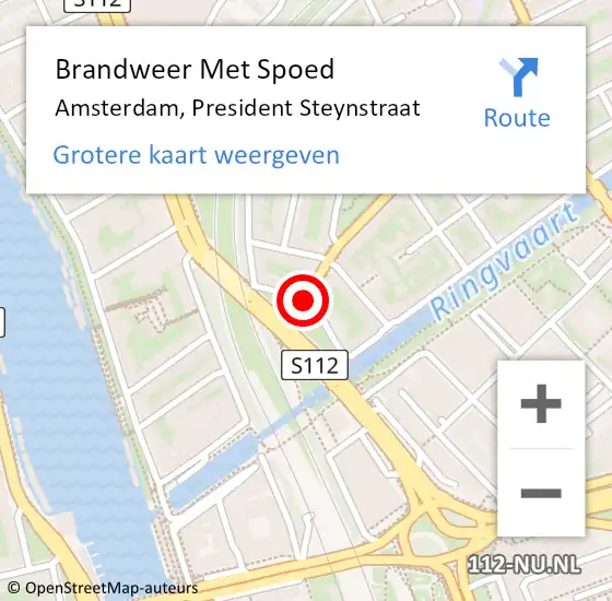 Locatie op kaart van de 112 melding: Brandweer Met Spoed Naar Amsterdam, President Steynstraat op 15 november 2018 19:47