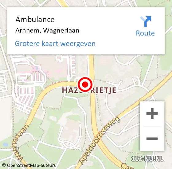 Locatie op kaart van de 112 melding: Ambulance Arnhem, Wagnerlaan op 15 november 2018 20:10