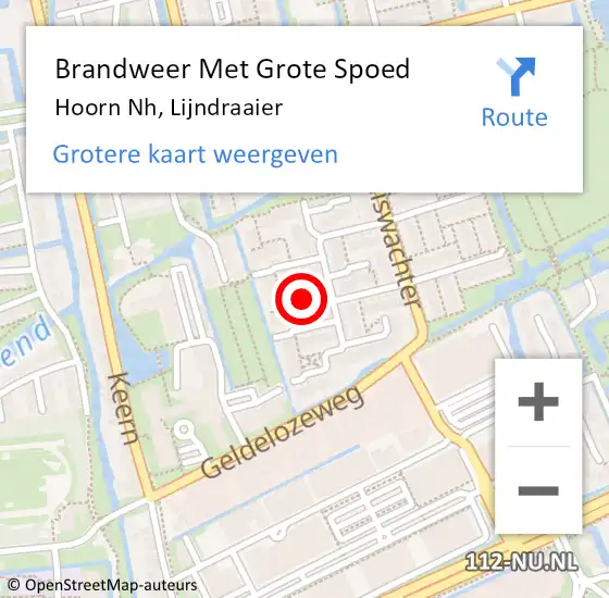 Locatie op kaart van de 112 melding: Brandweer Met Grote Spoed Naar Hoorn Nh, Lijndraaier op 15 november 2018 20:11