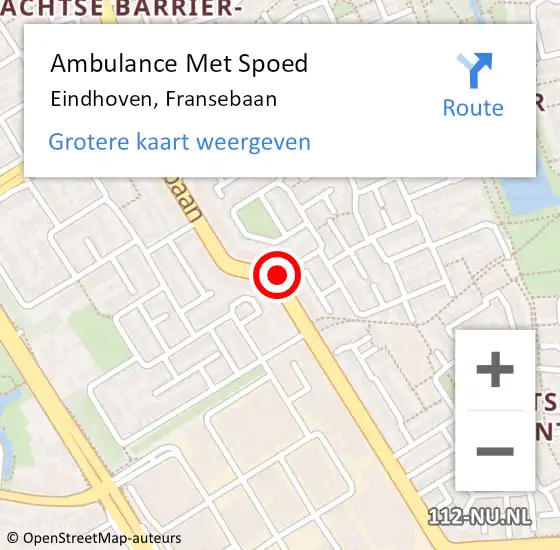 Locatie op kaart van de 112 melding: Ambulance Met Spoed Naar Eindhoven, Fransebaan op 15 november 2018 20:16