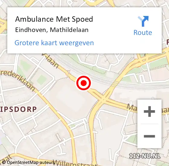 Locatie op kaart van de 112 melding: Ambulance Met Spoed Naar Eindhoven, Mathildelaan op 15 november 2018 20:27