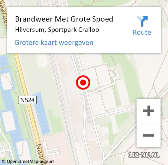 Locatie op kaart van de 112 melding: Brandweer Met Grote Spoed Naar Hilversum, Sportpark Crailoo op 15 november 2018 20:39