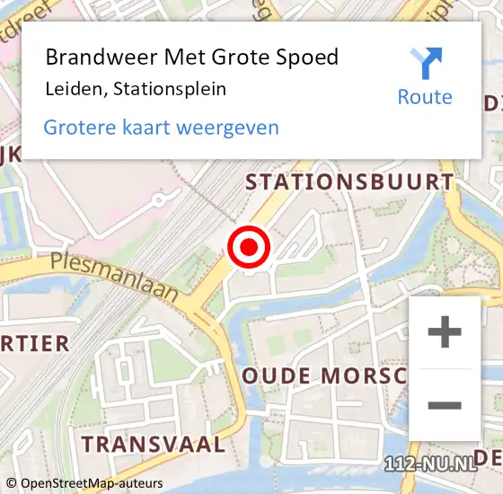 Locatie op kaart van de 112 melding: Brandweer Met Grote Spoed Naar Leiden, Stationsplein op 15 november 2018 20:48