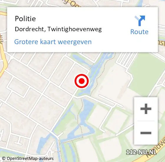 Locatie op kaart van de 112 melding: Politie Dordrecht, Twintighoevenweg op 15 november 2018 21:13