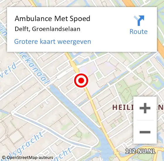 Locatie op kaart van de 112 melding: Ambulance Met Spoed Naar Delft, Groenlandselaan op 15 november 2018 21:36