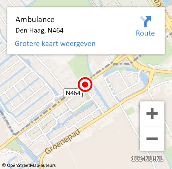 Locatie op kaart van de 112 melding: Ambulance Den Haag, N464 op 15 november 2018 22:19