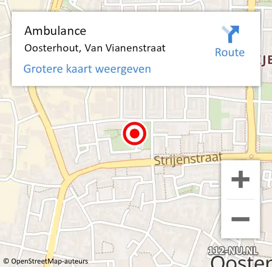 Locatie op kaart van de 112 melding: Ambulance Oosterhout, Van Vianenstraat op 16 november 2018 09:02