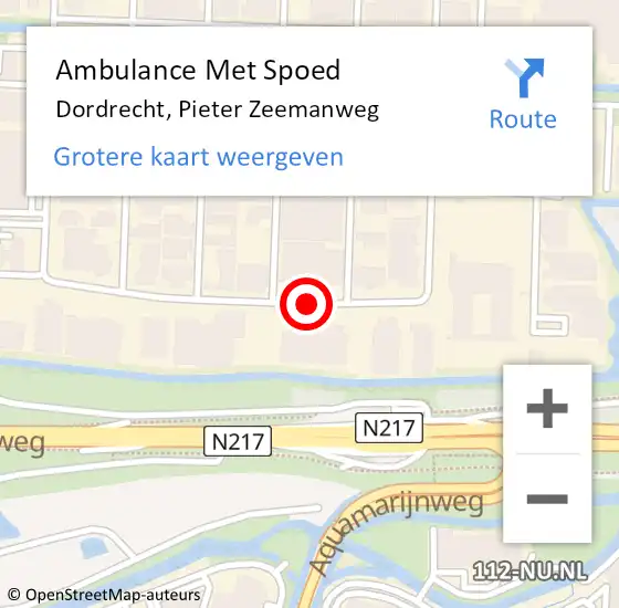 Locatie op kaart van de 112 melding: Ambulance Met Spoed Naar Dordrecht, Pieter Zeemanweg op 16 november 2018 09:11