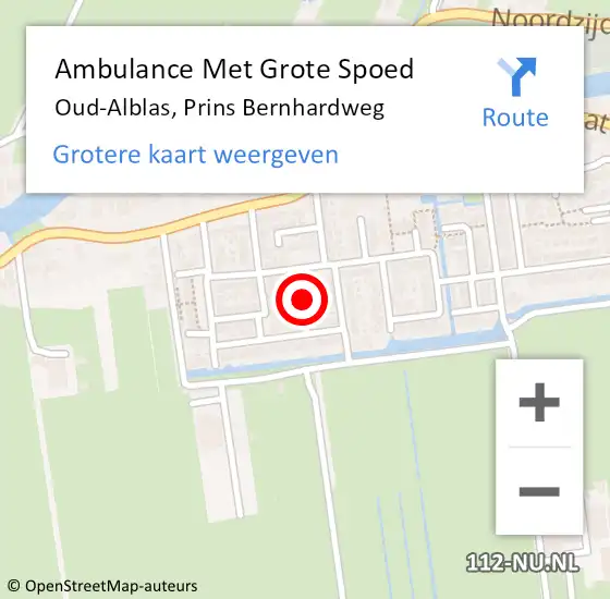 Locatie op kaart van de 112 melding: Ambulance Met Grote Spoed Naar Oud-Alblas, Prins Bernhardweg op 16 november 2018 12:59