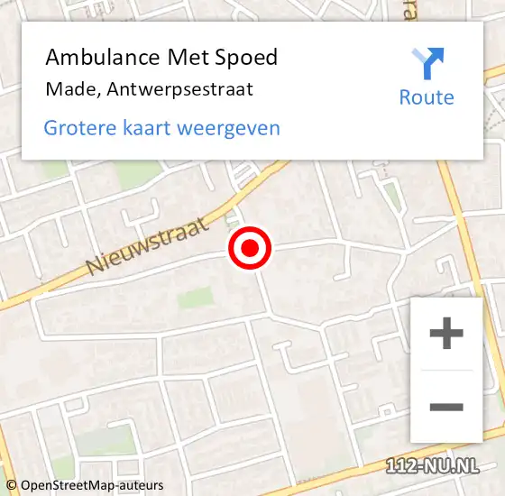 Locatie op kaart van de 112 melding: Ambulance Met Spoed Naar Made, Antwerpsestraat op 16 november 2018 14:06