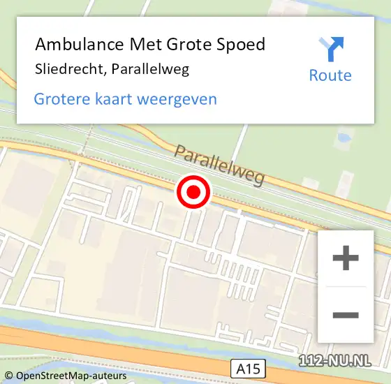 Locatie op kaart van de 112 melding: Ambulance Met Grote Spoed Naar Sliedrecht, Parallelweg op 16 november 2018 14:13