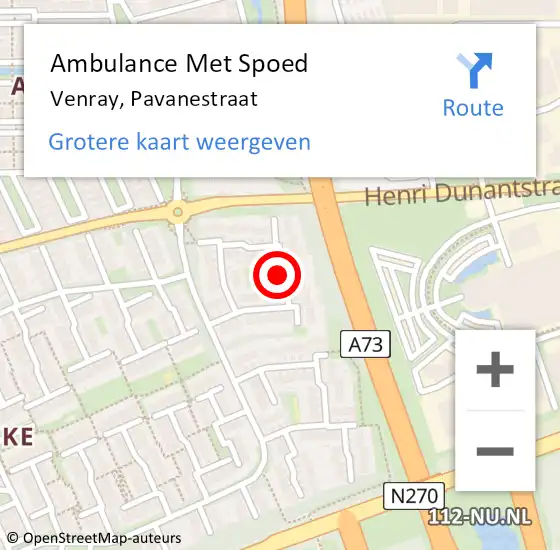 Locatie op kaart van de 112 melding: Ambulance Met Spoed Naar Venray, Pavanestraat op 16 november 2018 17:15