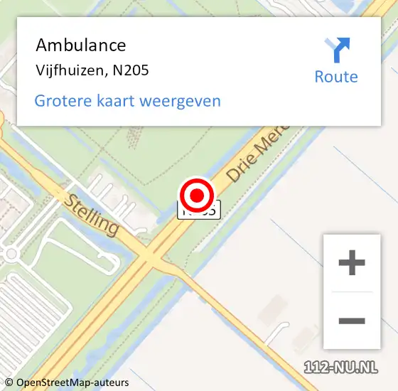 Locatie op kaart van de 112 melding: Ambulance Vijfhuizen, N205 op 16 november 2018 17:20