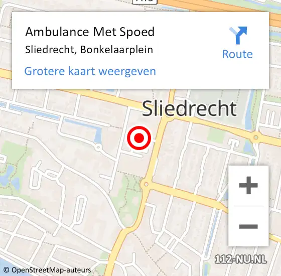 Locatie op kaart van de 112 melding: Ambulance Met Spoed Naar Sliedrecht, Bonkelaarplein op 16 november 2018 19:04