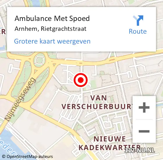 Locatie op kaart van de 112 melding: Ambulance Met Spoed Naar Arnhem, Rietgrachtstraat op 16 november 2018 22:11