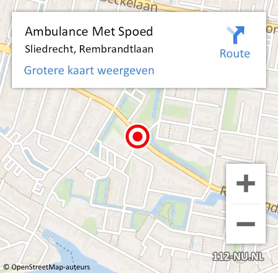 Locatie op kaart van de 112 melding: Ambulance Met Spoed Naar Sliedrecht, Rembrandtlaan op 16 november 2018 23:37