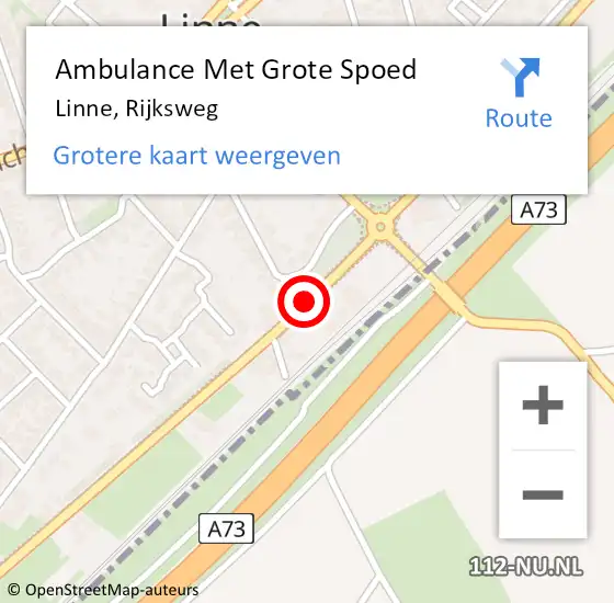 Locatie op kaart van de 112 melding: Ambulance Met Grote Spoed Naar Linne, Rijksweg op 17 november 2018 01:09