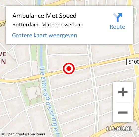 Locatie op kaart van de 112 melding: Ambulance Met Spoed Naar Rotterdam, Mathenesserlaan op 17 november 2018 02:09