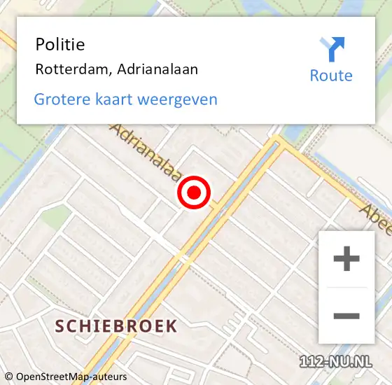 Locatie op kaart van de 112 melding: Politie Rotterdam, Adrianalaan op 17 november 2018 07:53
