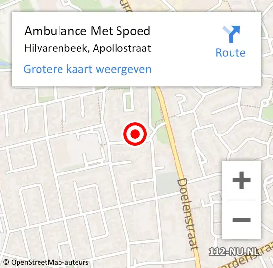 Locatie op kaart van de 112 melding: Ambulance Met Spoed Naar Hilvarenbeek, Apollostraat op 17 november 2018 13:29