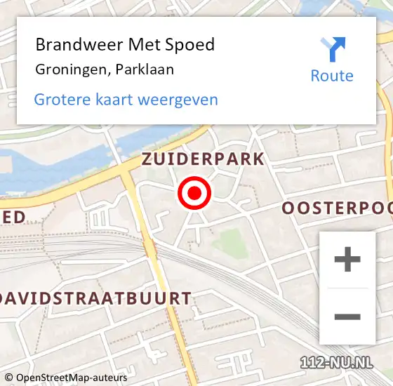 Locatie op kaart van de 112 melding: Brandweer Met Spoed Naar Groningen, Parklaan op 17 november 2018 13:33