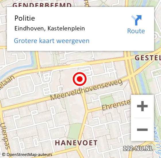 Locatie op kaart van de 112 melding: Politie Eindhoven, Kastelenplein op 17 november 2018 14:05