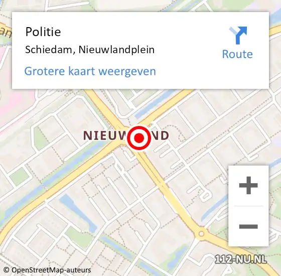 Locatie op kaart van de 112 melding: Politie Schiedam, Nieuwlandplein op 17 november 2018 14:36