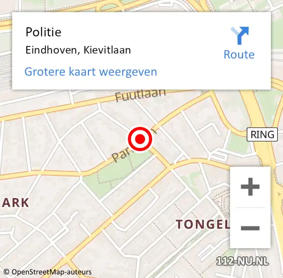Locatie op kaart van de 112 melding: Politie Eindhoven, Kievitlaan op 17 november 2018 15:08
