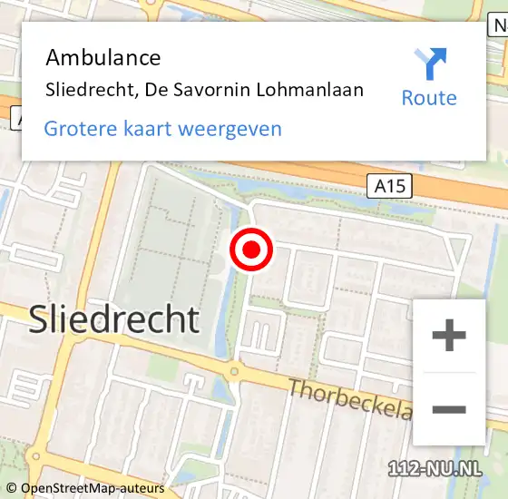 Locatie op kaart van de 112 melding: Ambulance Sliedrecht, De Savornin Lohmanlaan op 17 november 2018 16:29