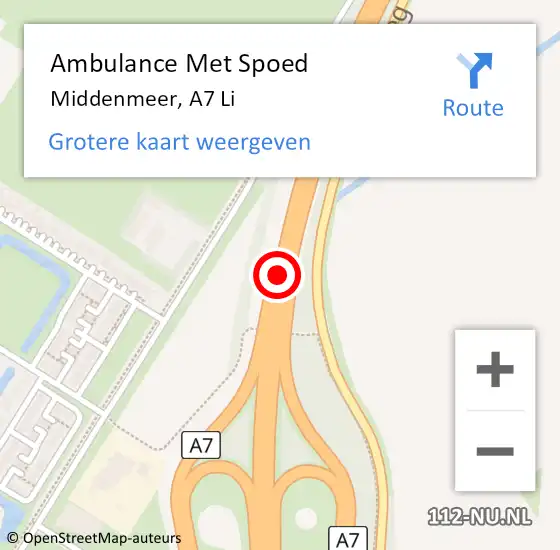 Locatie op kaart van de 112 melding: Ambulance Met Spoed Naar Middenmeer, A7 Li op 17 november 2018 16:53