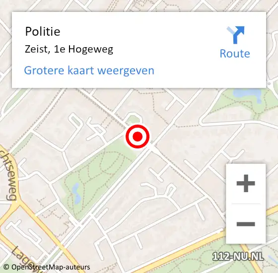 Locatie op kaart van de 112 melding: Politie Zeist, 1e Hogeweg op 17 november 2018 17:04
