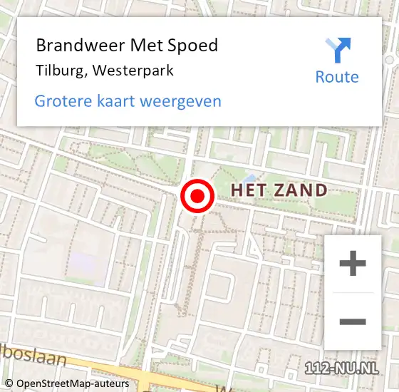 Locatie op kaart van de 112 melding: Brandweer Met Spoed Naar Tilburg, Westerpark op 17 november 2018 19:22
