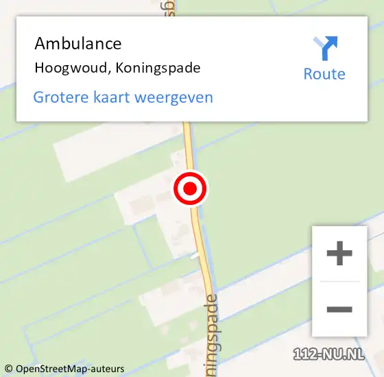 Locatie op kaart van de 112 melding: Ambulance Hoogwoud, Koningspade op 17 november 2018 19:37