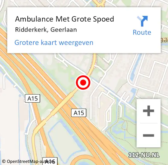 Locatie op kaart van de 112 melding: Ambulance Met Grote Spoed Naar Ridderkerk, Geerlaan op 17 november 2018 23:43