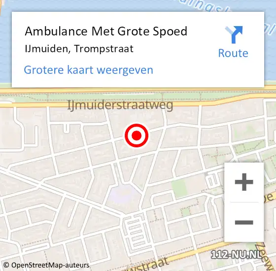 Locatie op kaart van de 112 melding: Ambulance Met Grote Spoed Naar IJmuiden, Trompstraat op 18 november 2018 00:09