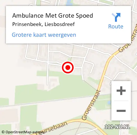Locatie op kaart van de 112 melding: Ambulance Met Grote Spoed Naar Prinsenbeek, Liesbosdreef op 18 november 2018 01:27