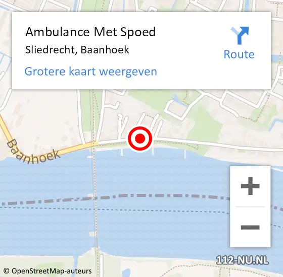 Locatie op kaart van de 112 melding: Ambulance Met Spoed Naar Sliedrecht, Baanhoek op 18 november 2018 02:01