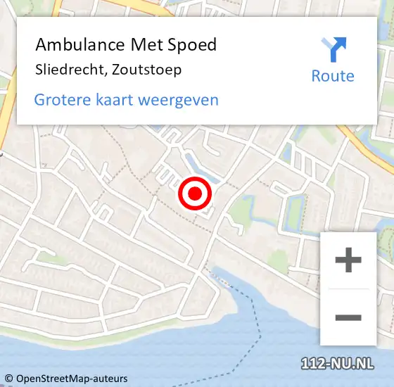 Locatie op kaart van de 112 melding: Ambulance Met Spoed Naar Sliedrecht, Zoutstoep op 18 november 2018 04:41