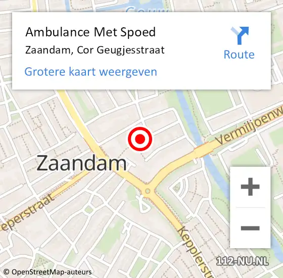 Locatie op kaart van de 112 melding: Ambulance Met Spoed Naar Zaandam, Cor Geugjesstraat op 18 november 2018 10:35