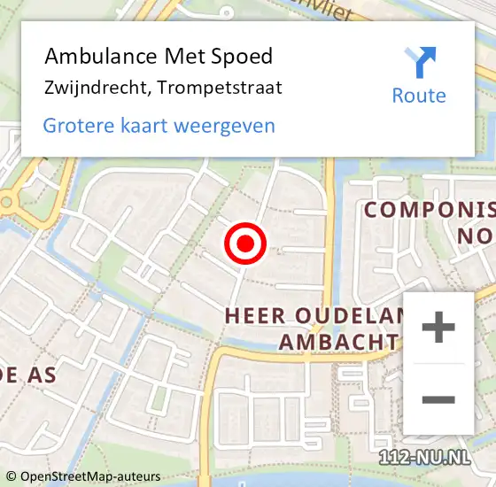 Locatie op kaart van de 112 melding: Ambulance Met Spoed Naar Zwijndrecht, Trompetstraat op 18 november 2018 10:59