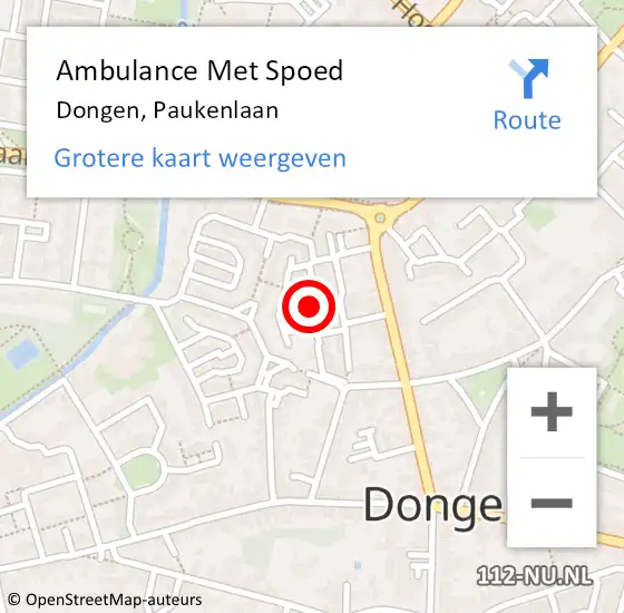 Locatie op kaart van de 112 melding: Ambulance Met Spoed Naar Dongen, Paukenlaan op 18 november 2018 18:20