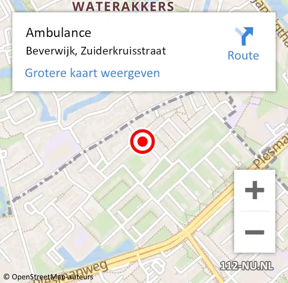 Locatie op kaart van de 112 melding: Ambulance Beverwijk, Zuiderkruisstraat op 18 november 2018 19:26