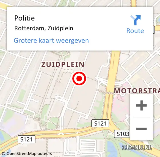 Locatie op kaart van de 112 melding: Politie Rotterdam, Zuidplein op 18 november 2018 23:07