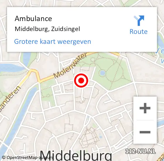 Locatie op kaart van de 112 melding: Ambulance Middelburg, Zuidsingel op 19 november 2018 10:36