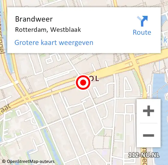 Locatie op kaart van de 112 melding: Brandweer Rotterdam, Westblaak op 19 november 2018 12:15