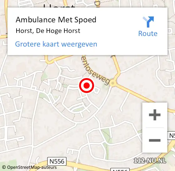 Locatie op kaart van de 112 melding: Ambulance Met Spoed Naar Horst, De Hoge Horst op 19 november 2018 16:11